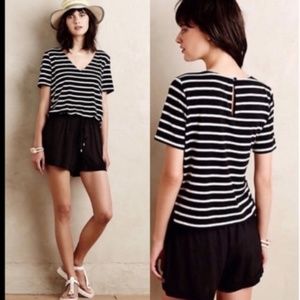 Anthro Elevenses Static Stripe Romper Drawstring